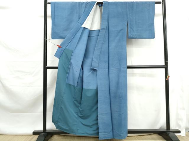 平和屋着物■上質な紬 霞文 紺鼠色 胴抜き仕立て 正絹 逸品 DABK3518qa