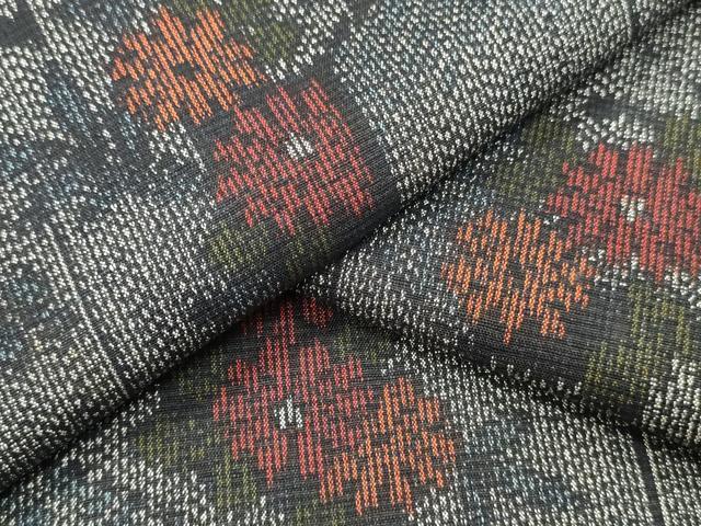 平和屋着物▼大島紬 反物 着尺 草花文 証紙付き 逸品 未使用 DABK3554zy