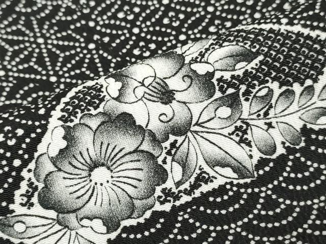 平和屋着物▼小紋 反物 着尺 辻が花文 黒地 洗える着物 未使用 DABK3611zy
