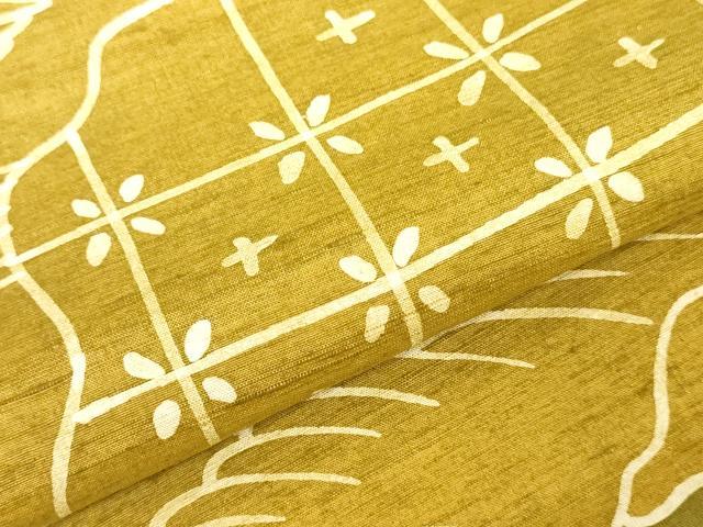 平和屋着物▼小紋 反物 着尺 紬地 ろうけつ染め 舞葉文 逸品 未使用 DABK3612zy