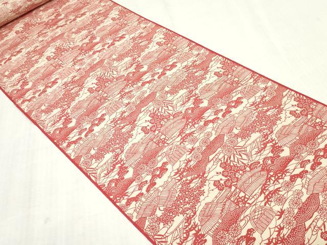 平和屋着物▼小紋 反物 着尺 型染め 籬風景文 逸品 未使用 DABK3616zy