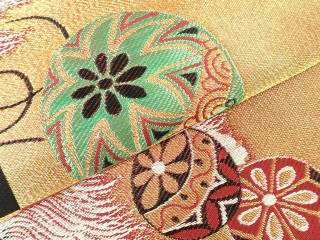 平和屋着物●アンティーク 大正ロマン 名古屋帯 帯反物 狆 金糸 逸品 未使用 DABK3664zy