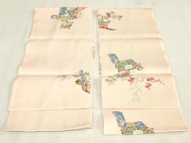 平和屋着物▼小紋 解き反物 着尺 絵巻草花文 裁断済み 逸品 DABK3802zy