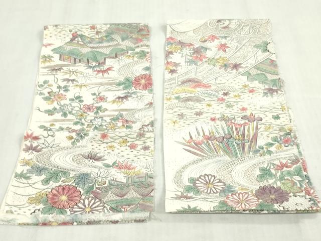 平和屋着物▼小紋 解き反物 着尺 風景草花文 裁断済み 逸品 DABK3952zy