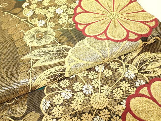 平和屋着物▼六通柄袋帯 舞花文 金糸 正絹 逸品 DABK4017az