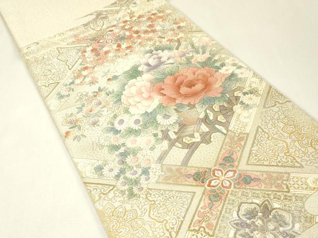 平和屋着物▼綴れ 太鼓柄袋帯 花車天井文 金彩 正絹 逸品 未使用 DABK4085az