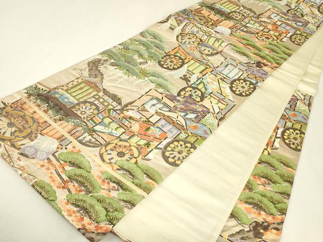 平和屋着物▼六通柄袋帯 桃山御所車 金糸 正絹 逸品 DABK4106az