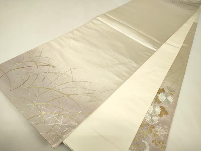 平和屋着物▼太鼓柄袋帯 刺繍 菊桔梗文 金銀彩 正絹 逸品 DABK4107az