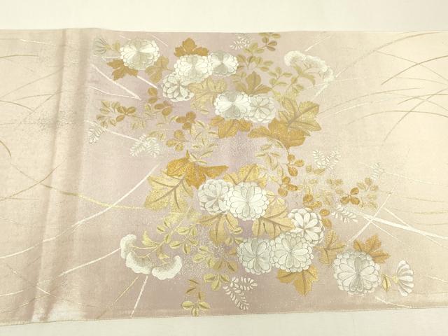 平和屋着物▼太鼓柄袋帯 刺繍 菊桔梗文 金銀彩 正絹 逸品 DABK4107az