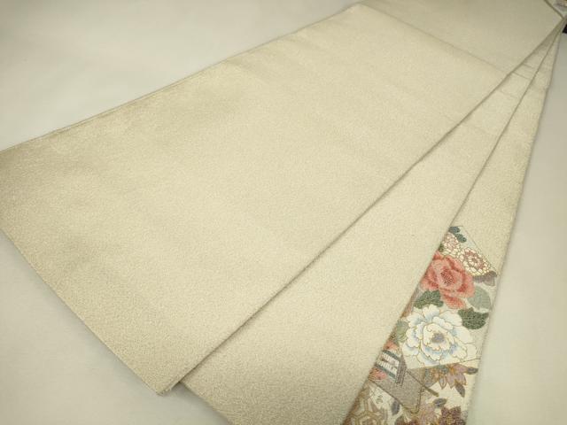 平和屋着物▼綴れ 太鼓柄袋帯 吉祥花蝶文 金彩 正絹 逸品 DABK4156az