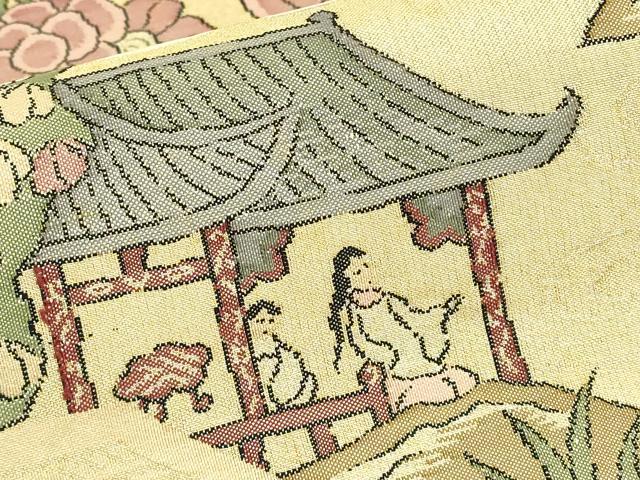 平和屋着物▼明綴 袋帯 人物風景花文 金糸 正絹 逸品 DABK4158az