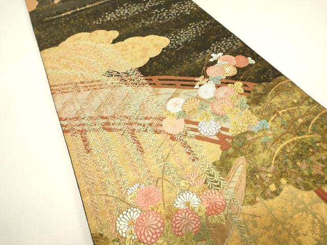 平和屋着物▼西陣 とみや織物謹製 とみや帯 六通柄袋帯 柳橋寿菊文 金糸 引箔 正絹 逸品 DABK4242az