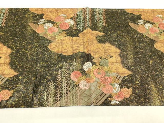 平和屋着物▼西陣 とみや織物謹製 とみや帯 六通柄袋帯 柳橋寿菊文 金糸 引箔 正絹 逸品 DABK4242az