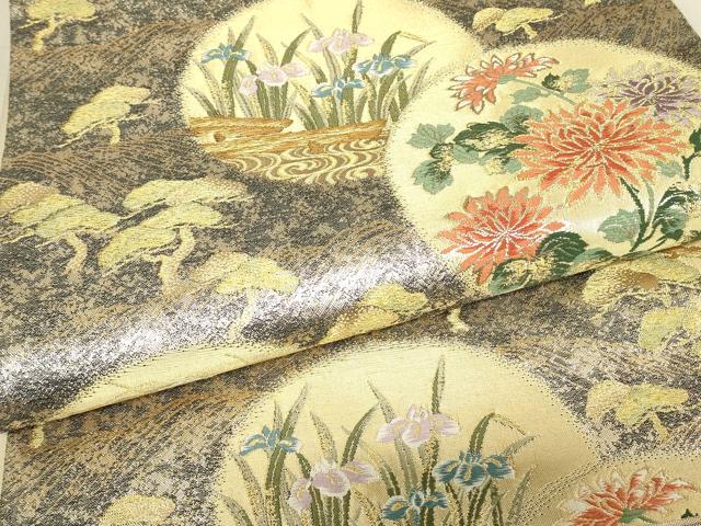平和屋着物▼六通柄袋帯 花丸文 金糸 正絹 逸品 DABK4268az