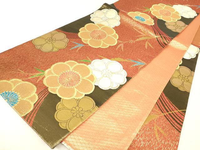 平和屋着物▼佐賀錦 六通柄袋帯 作家物 みや美 舞花文 金銀糸 正絹 逸品 DABK4294az