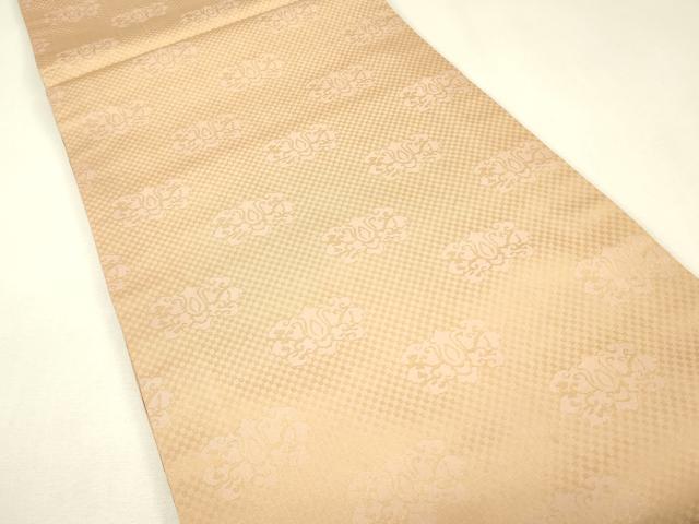 平和屋着物▼両面 全通柄袋帯 跳び兎 正倉院花文 金糸 正絹 逸品 DABK4342az