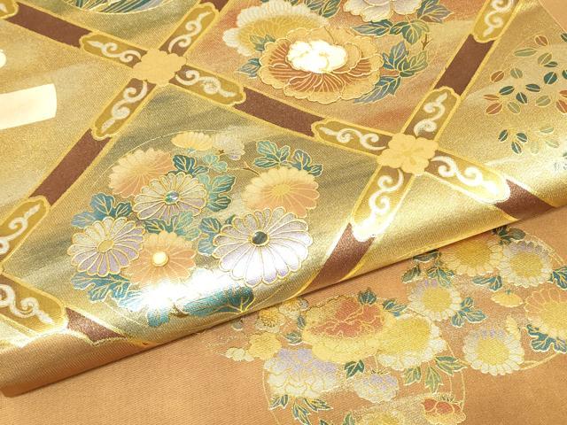 平和屋着物▼太鼓柄袋帯 螺鈿 天井花文 金彩 正絹 逸品 DABK4345az