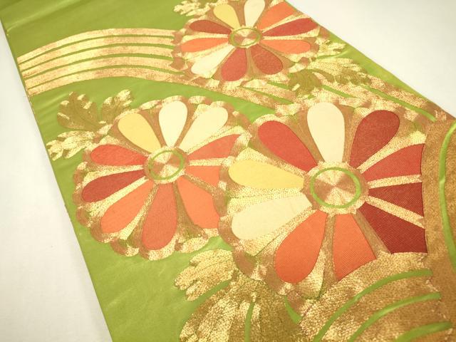 平和屋着物▼丸帯 駒刺繍 総刺繍 菊文 金糸 正絹 逸品 DABK4352az