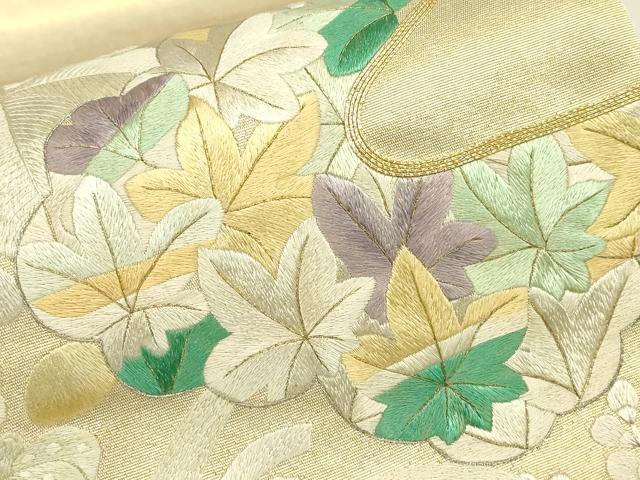 平和屋着物▼総刺繍 太鼓柄袋帯 駒刺繍 吉祥花尽くし 金糸 正絹 逸品 DABK4356az