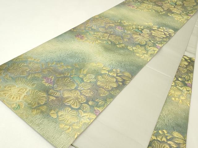 平和屋着物▼六通柄袋帯 道長辻が花 金糸 正絹 逸品 DABK4399az