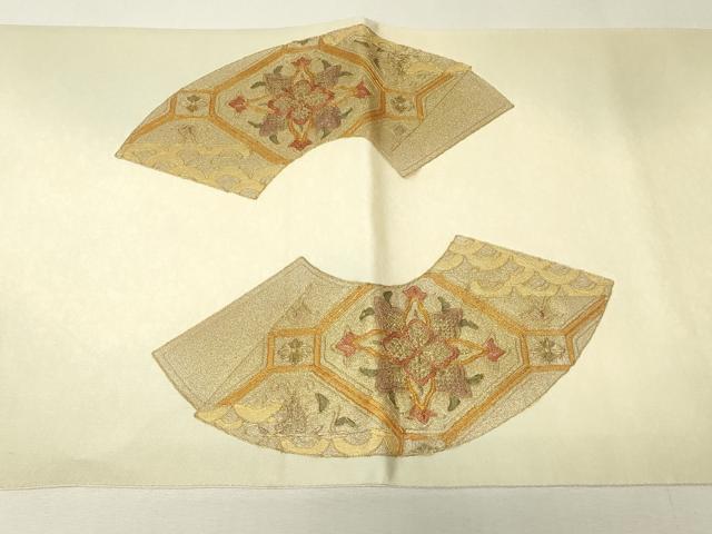 平和屋着物▼中国三大刺繍 スワトウ刺繍 汕頭刺繍 太鼓柄袋帯 螺鈿 駒刺繍 正倉院地紙花文 金彩 正絹 逸品 DABK4419az