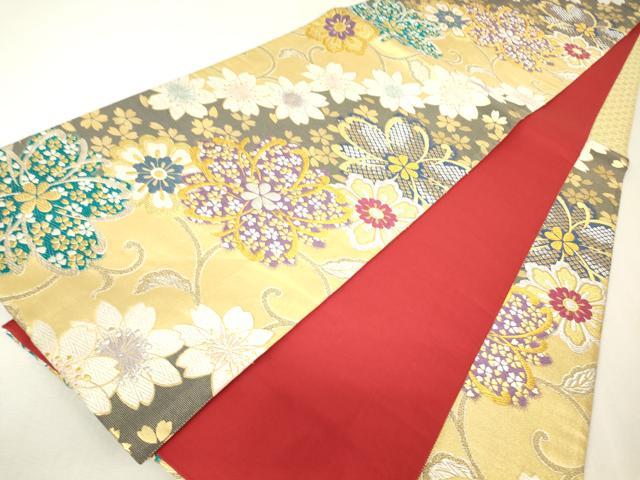 平和屋着物▼六通柄袋帯 唐織 正倉院舞桜文 金銀糸 正絹 逸品 DABK4423az