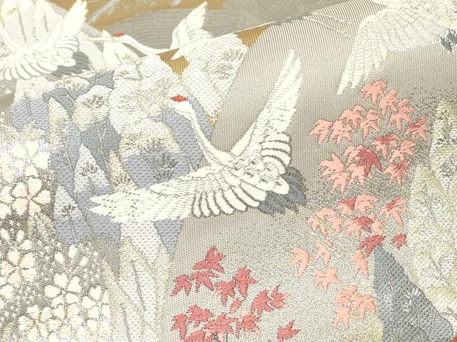 平和屋着物▼六通柄袋帯 天翔楽 遠山飛鶴文 金銀糸 正絹 逸品 DABK4448az