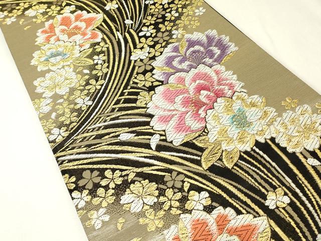 平和屋着物▼六通柄袋帯 舞花文 金糸 正絹 逸品 DABK4454az