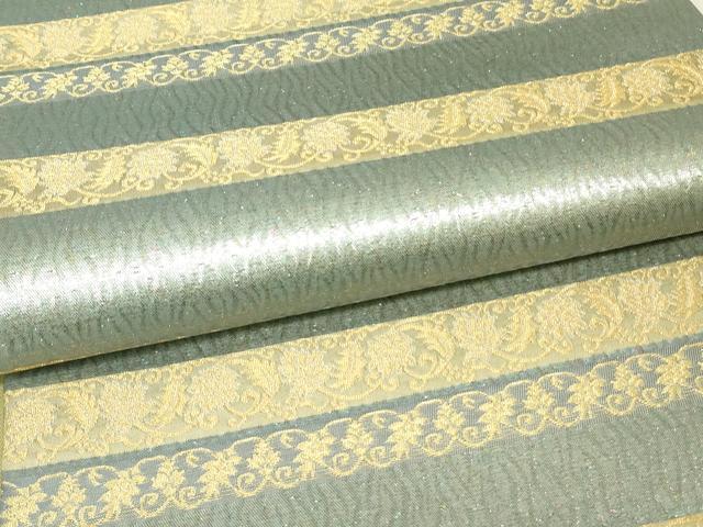 平和屋着物▼六通柄袋帯 横段更紗花唐草文 金糸 正絹 逸品 DABK4455az