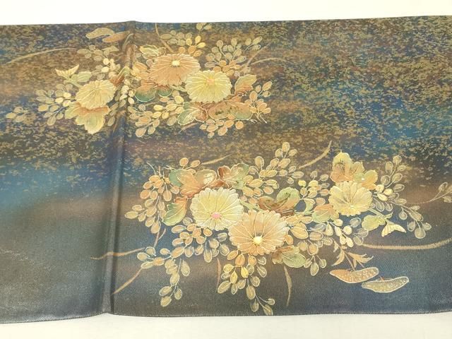 平和屋着物▼太鼓柄袋帯 作家物 螺鈿 片輪車花文 金彩 正絹 逸品 DABK4474az