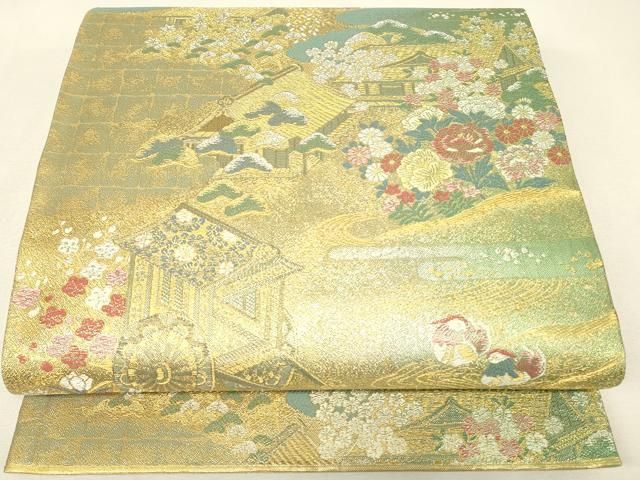 平和屋本店▼六通柄袋帯 本金箔 洛中華燭文 正絹 逸品 DABK4477az