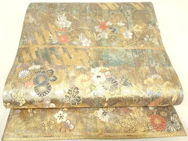 平和屋着物▼西陣 とみや織物謹製 とみや帯 六通柄袋帯 ぎゃまん織 横段花文 金糸 正絹 逸品 DABK4504az
