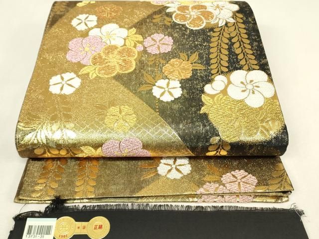 平和屋着物▼西陣 六通柄袋帯 吉祥舞花文 金銀糸 証紙付き 正絹 逸品 DABK4520az