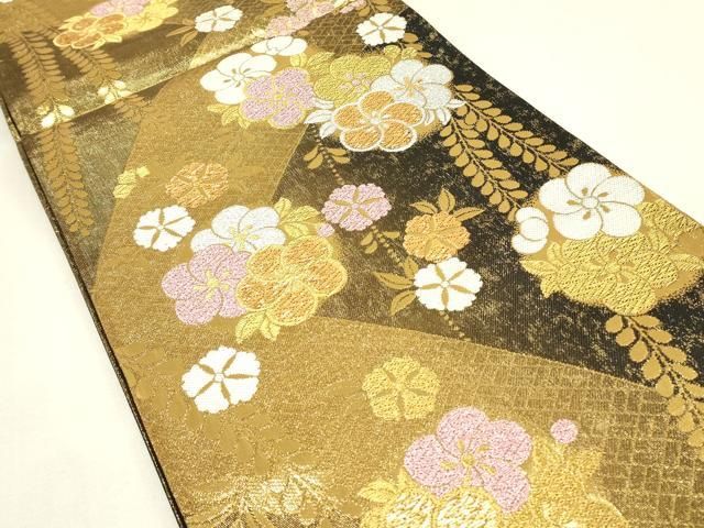 平和屋着物▼西陣 六通柄袋帯 吉祥舞花文 金銀糸 証紙付き 正絹 逸品 DABK4520az