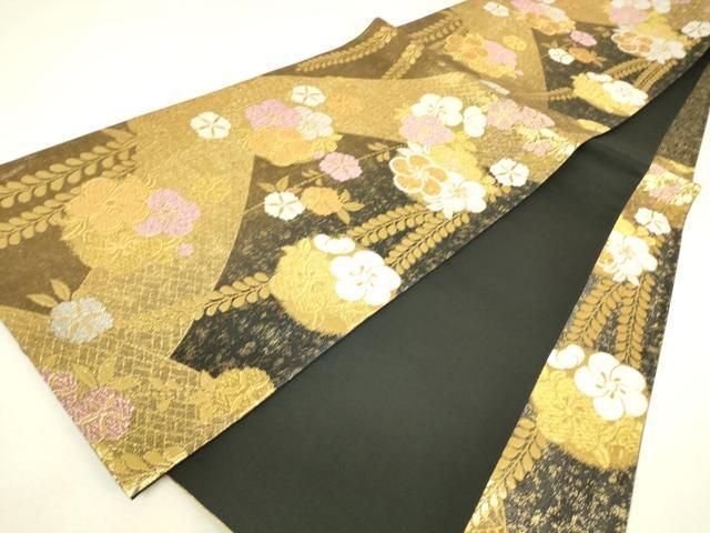 平和屋着物▼西陣 六通柄袋帯 吉祥舞花文 金銀糸 証紙付き 正絹 逸品 DABK4520az