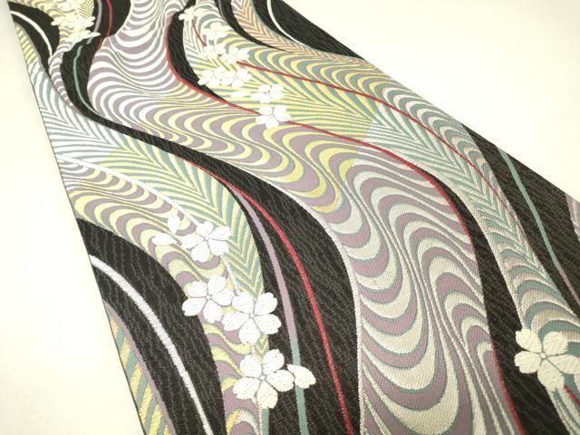 平和屋着物▼六通柄袋帯 花流水 八尺紋 金銀糸 正絹 逸品 DABK4578az