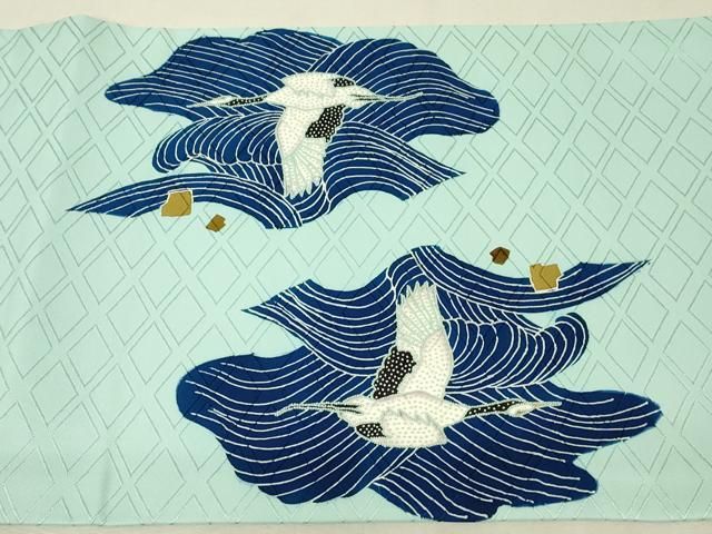 平和屋着物▼中国三大刺繍 相良刺繍 太鼓柄袋帯 飛鶴流水文 正絹 逸品 DABK4600az