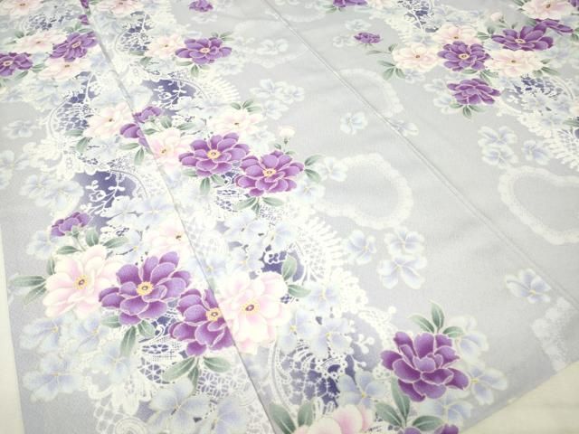 平和屋着物▽小紋 単衣 舞花文 ハート 洗える着物 未使用 DABK4660az