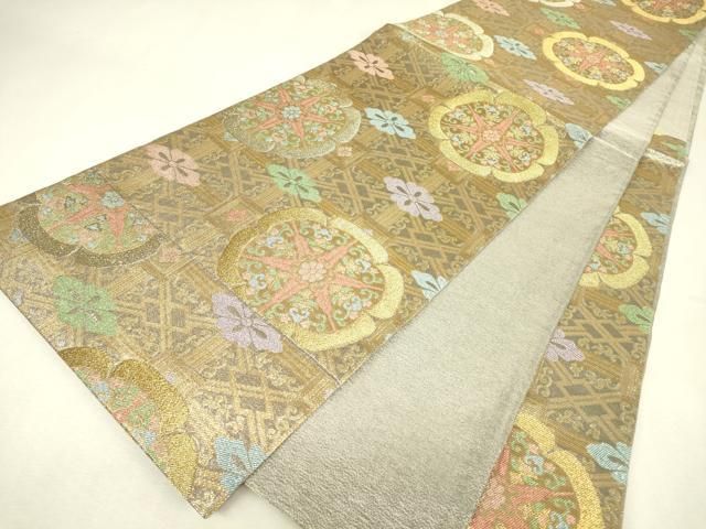 平和屋着物▼六通柄袋帯 正倉院花文 金糸 正絹 逸品 DABK4696az