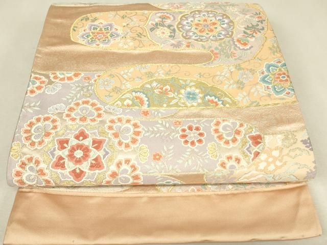 平和屋着物▼六通柄袋帯 唐織 霞取り正倉院花文 金銀糸 正絹 逸品 DABK4703az