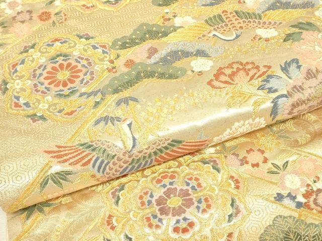 平和屋本店▼六通柄袋帯 本金箔 松皮取明繍紋 金糸 正絹 逸品 DABK4953az