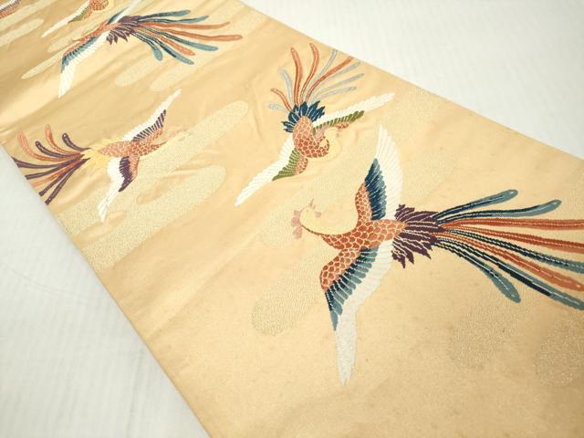 平和屋着物◎六通柄袋帯 唐織 霞若松鳳凰文 金銀糸 正絹 逸品 DABK5002ea