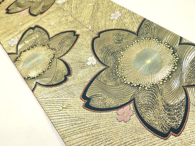 平和屋着物▼両面 六通柄袋帯 舞桜文 金糸 鈴乃屋扱い 正絹 逸品 DABK5031ea