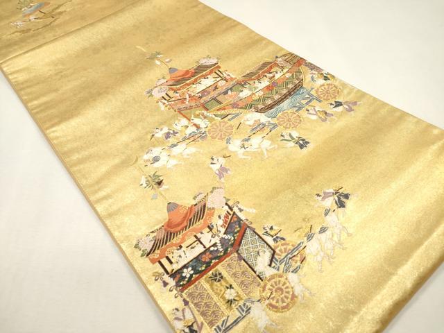 平和屋着物▼全通全景柄袋帯 唐織 全通織 日本三大祭 金糸 引箔 正絹 逸品 DABK5047ea