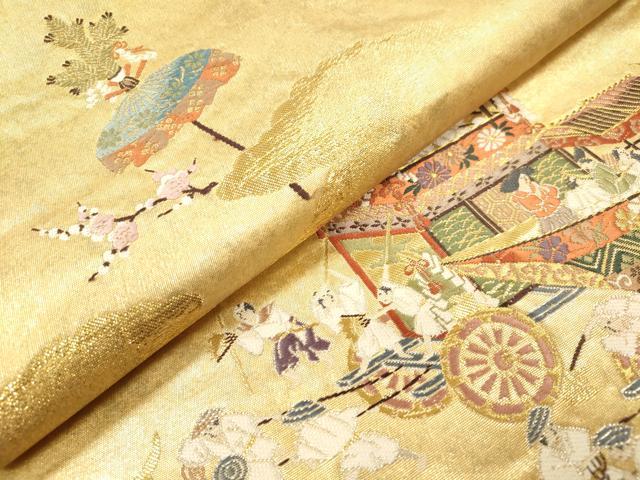 平和屋着物▼全通全景柄袋帯 唐織 全通織 日本三大祭 金糸 引箔 正絹 逸品 DABK5047ea