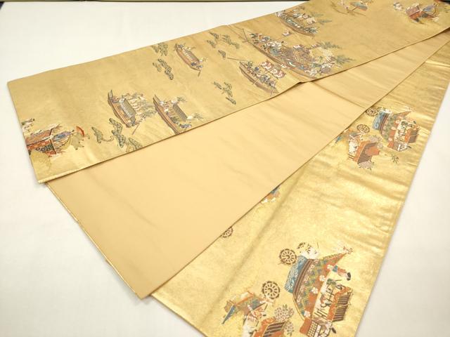 平和屋着物▼全通全景柄袋帯 唐織 全通織 日本三大祭 金糸 引箔 正絹 逸品 DABK5047ea