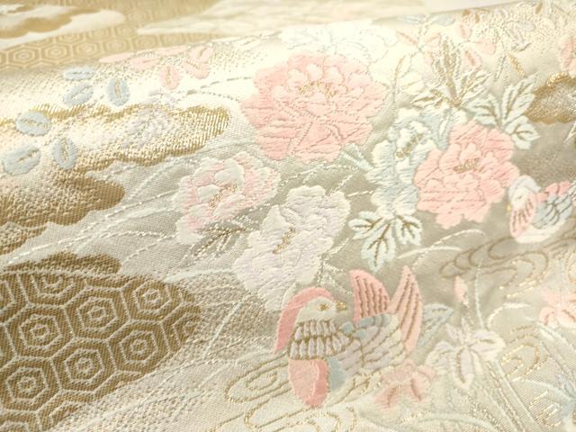 平和屋本店▼六通柄袋帯 唐織 流水鴛鴦花松文 本金箔24K 正絹 逸品 DABK5064ea