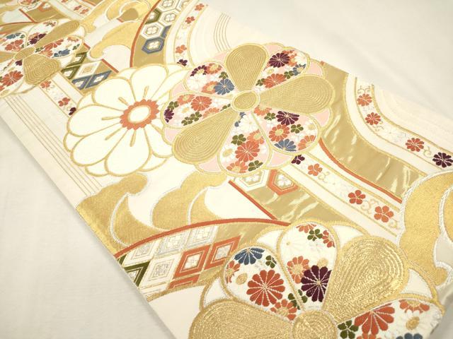 平和屋本店▼六通柄袋帯 唐織 みやび 立波花文 本金箔24K 正絹 逸品 DABK5067ea