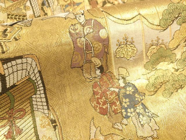 平和屋本店▼西陣 廣部商事謹製 佐賀錦 全通全景柄袋帯 都秀礼園 本金二重箔 証紙付き 正絹 逸品 DABK5069ea