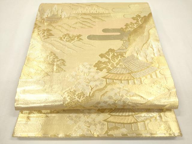 平和屋本店▼佐賀錦 六通柄袋帯 九百錦 都の四季 貮拾四金 正絹 逸品 DABK5073ea